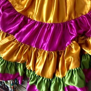 Gold, Green, Magenta. Skirts - 25 Yds. Satin tiered Skirt Tribal Belly Dance.New Gold, Green, Magenta. Skirts - 25 Yds. Satin tiered Skirt Tribal Belly Dance.New